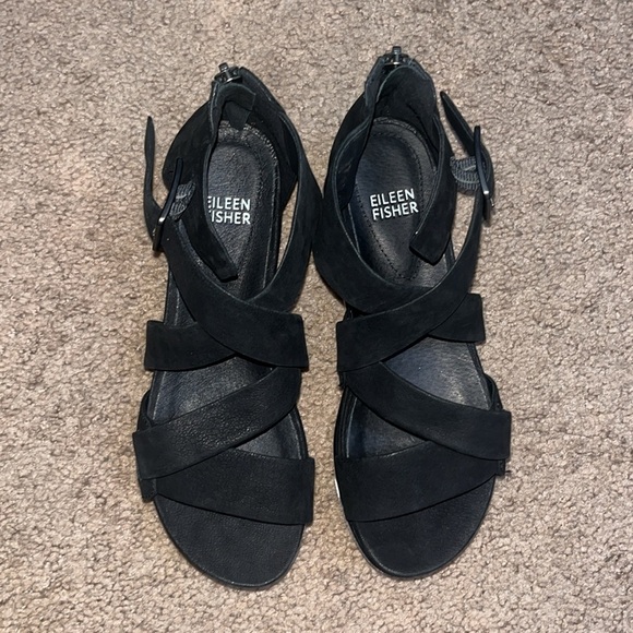 Eileen Fisher Boost Washed Leather Platform Sandal Black 6.5 - Picture 2 of 8